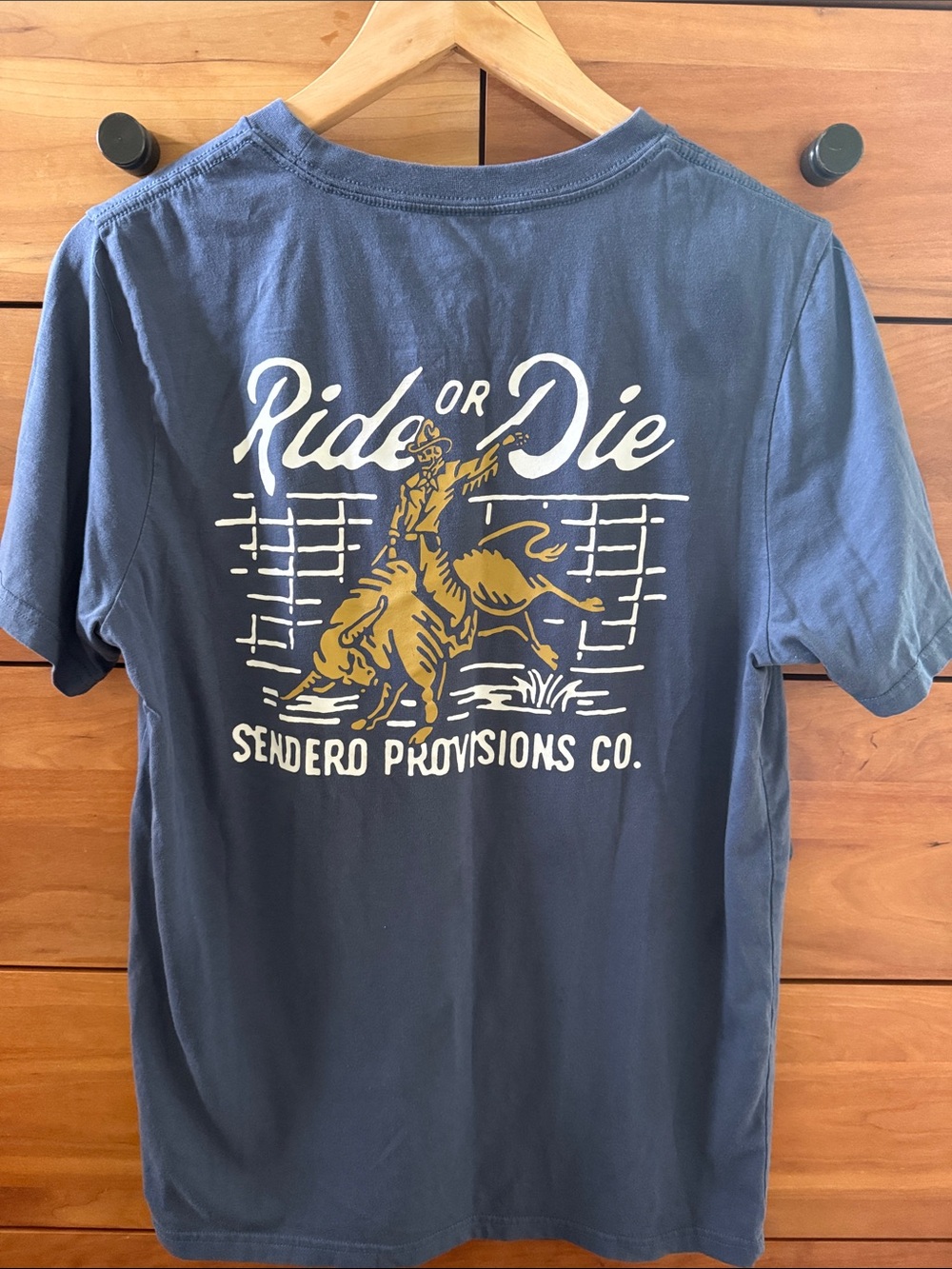 Sendero Provision's Co Men's Short Sleeve T-Shirt Faded Navy with Yellow Graphic